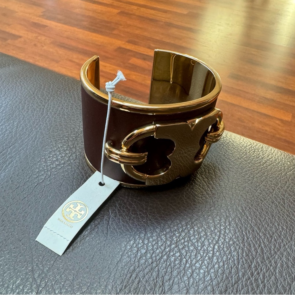 Tory Burch Gemini Link Wide Leather Cuff Bracelet